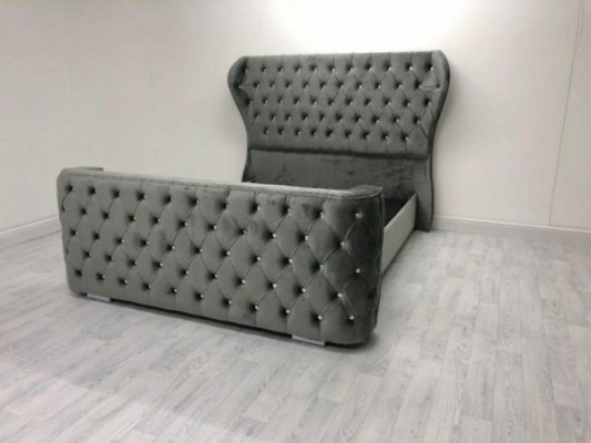 Graues Chesterfield Bett Designer Schlafzimmer Möbel Englisches Polster Bett