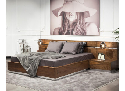 Hálószobai bútorkészlet ággyal, éjjeliszekrényekkel és fiókos szekrénnyel, szállodai minőség, 5 darab