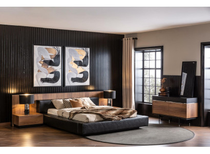 Hálószobai bútorösszeállítás 5 darabból ággyal, éjjeliszekrényekkel és fiókos szekrénnyel