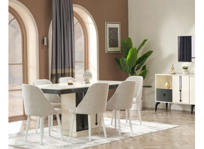 Luxus étkezőasztal szett 6 designer székkel