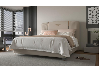 Beige luxus ágy modern kárpitozott fejrésszel