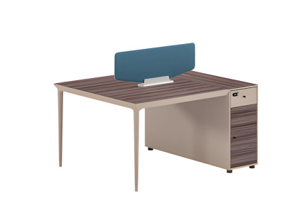 Íróasztal vonzó elválasztó panelek bézs és barna színben, fiókokkal és kék zárással