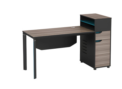 Fa hatású íróasztal ruskean, tárolóhellyel és kábelkezeléssel ellátva