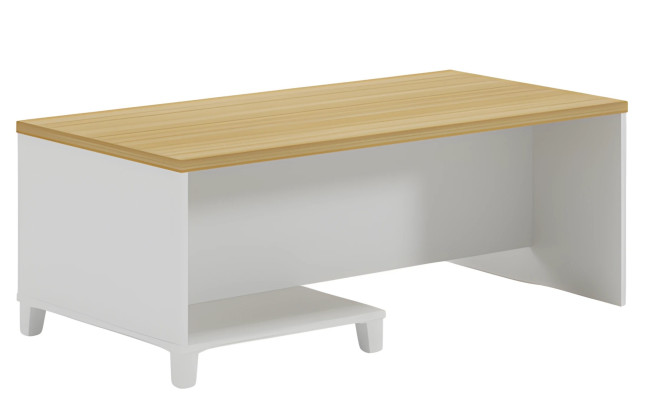 Modern nappali asztal fehér kerettel és fa felülettel elegáns térhez