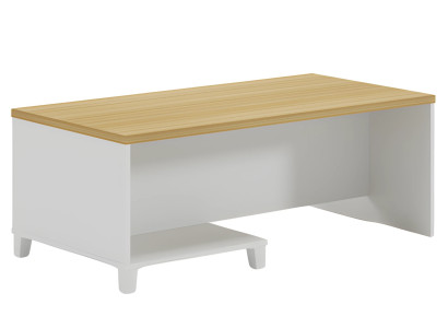 Modern nappali asztal fehér kerettel és fa felülettel elegáns térhez