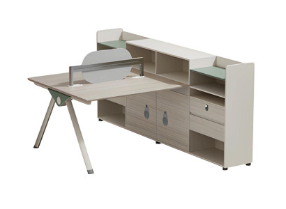 Beige asztal modern tárolóval és háttámlával irodához és otthonhoz