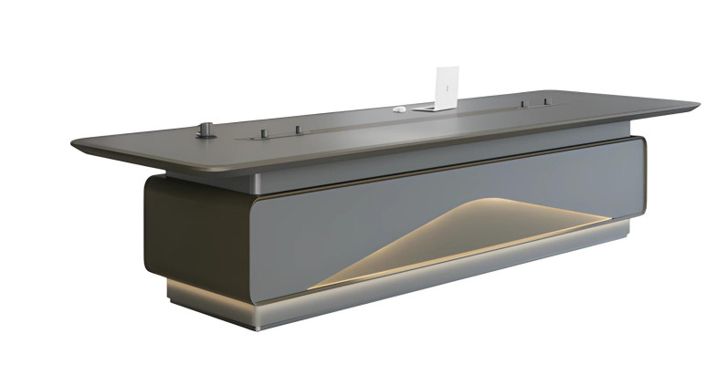 Luxus szürke LED világítással és kábelkezeléssel ellátott tárgyalóasztal