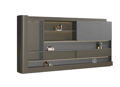 Fekete modern íróasztali szekrény szürke LED világítással és tárolóhellyel