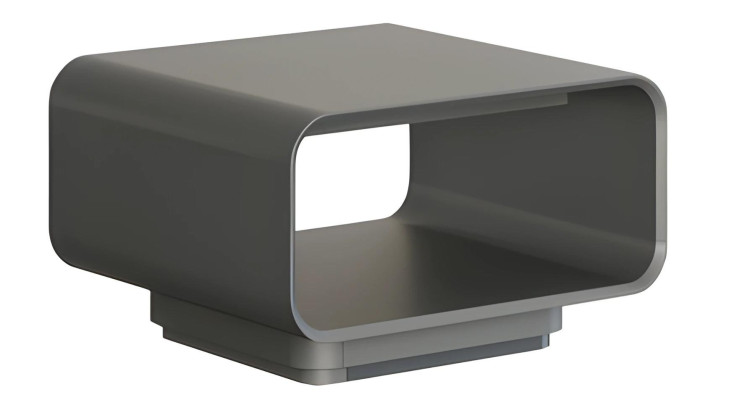 Modern szürke és fekete tervezőasztal nyitott polccal minimalista stílusban