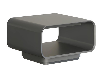 Modern szürke és fekete tervezőasztal nyitott polccal minimalista stílusban