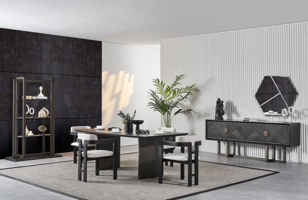 Elegáns fa étkezőasztal 4 székkel és konzollal