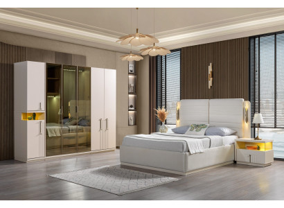 Koko hálószoba bútor összeállítás ágy, szekrény, 4 darab éjjeliszekrény