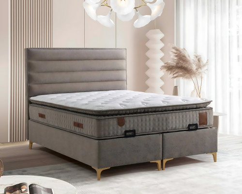 Beige ágy matraccal – Elegáns bútordarab a hálószobába