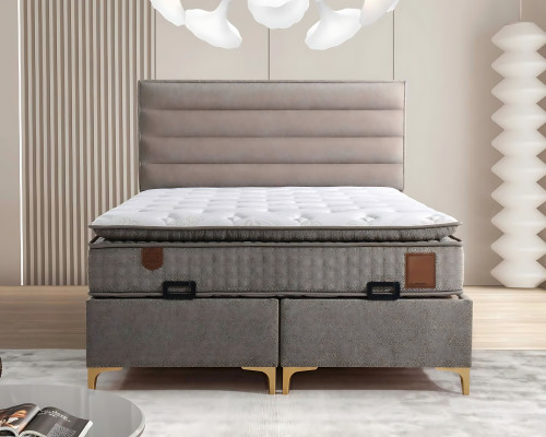 Beige ágy matraccal – Elegáns bútordarab a hálószobába