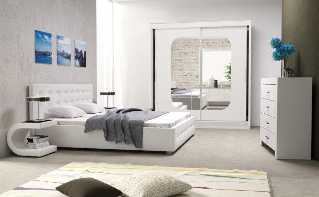 Schlafzimmer Set Design Möbel 4 teilig moderne Luxus Doppelbett 2x Nachttisch