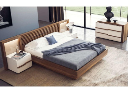 Braunes Schlafzimmer Set Luxus Bett Kommode Nachttische Walnuss Natur