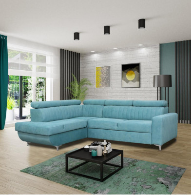 Blaue Couch Wohnlandschaft Stoff Eck Sofa Design Textil Sofa L-Form Möbel 