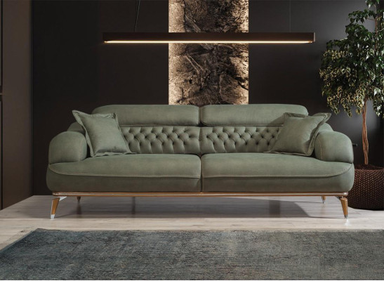 Sofa 3 Sitzer Grau Luxus Textil Wohnzimmer Design Italienischer Stil