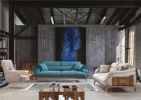 Sofagarnitur Garnitur Sofas Sessel Dreisitzer 331 Sitzer Textil Blau