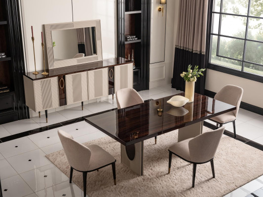 Essecke Esszimmer Essgruppe Luxus Esstisch Stühle Beige Holz Set 7tlg