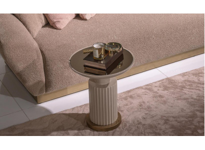 Beistelltisch Kaffeetisch Sofatisch Couchtisch Beige Wohnzimmer Glas