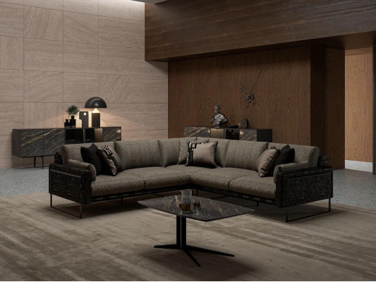 Garnitur Ecksofa L-Form Braun Textil Wohnzimmer Luxus Couchtisch Neu Einrichtung