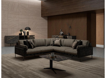 Garnitur Ecksofa L-Form Braun Textil Wohnzimmer Luxus Couchtisch Neu Einrichtung