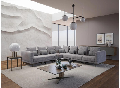 Neu Komplett Möbel Ecksofa L-Form Textil Einrichtung Wohnzimmer Holz Couchtisch