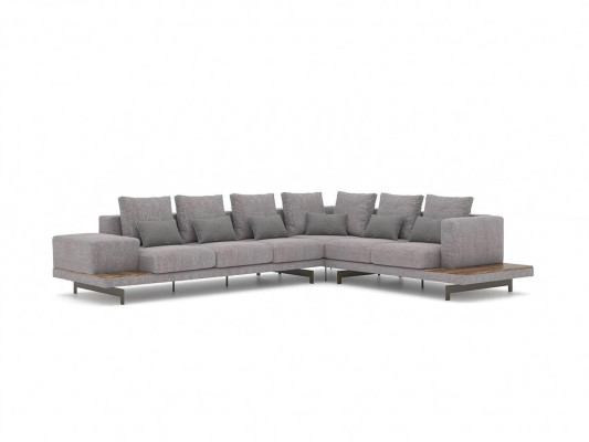 Luxus Grau Polstersofa L-Form Holz Couchtisch mit Beistelltisch Wohnzimmer