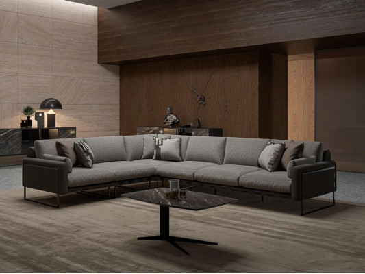Grau Garnitur Wohnzimmer Sofa Couch Ecksofa L-Form Einrichtung Couchtisch