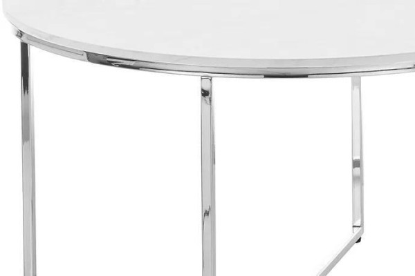  Luxuriöser weißer Couchtisch Beine aus weißem Metall silberfarben Wohnzimmer neu