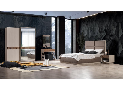  Schlafzimmer Set Luxus Bett und Nachttisch Kleiderschrank 3tlg Möbel