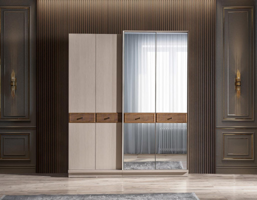  Schlafzimmer Set Luxus Bett und Nachttisch Kleiderschrank 3tlg Möbel