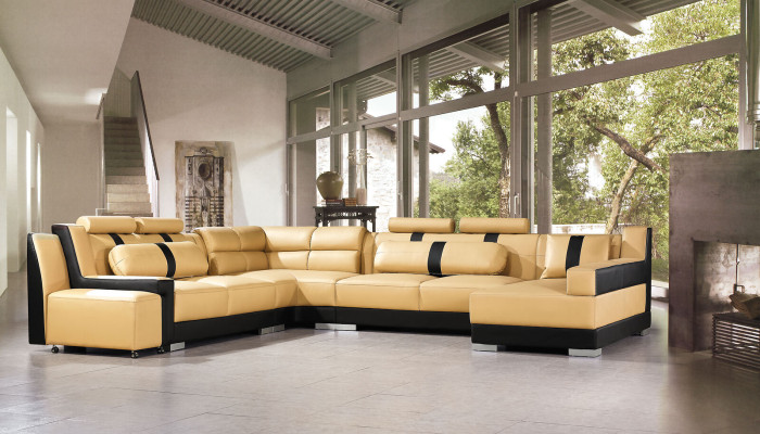 Leder Sofa Couch Polster Eck U Form Wohnlandschaft Eckgarnitur Sofas