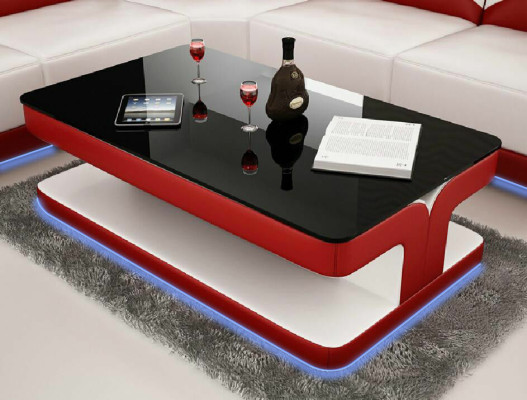 Sofatisch Design Wohnzimmer Leder Kaffee Glas Couch Polster Beistell