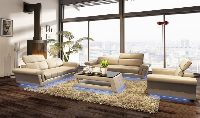 Designer Sofagarnitur Polster Ledersofa Couch Set Kombination 3+2+1