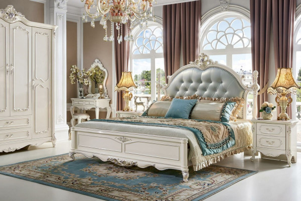 Luxus Bett Modern 2x Nachttisch 3 tlg. Schlafzimmer Set Barock Massivholz