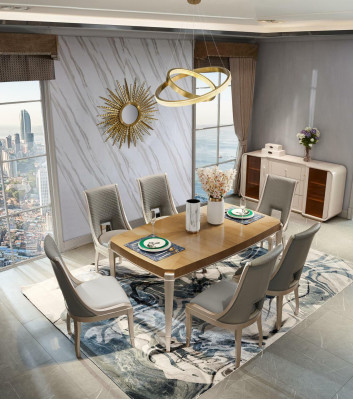 Esstisch 6 x Stühle Esszimmer Set Essgruppe Moderne Stuhle Tisch 7tlg. Massivholz