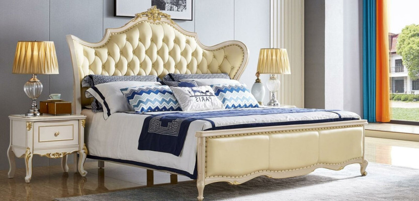 Bett Luxus Doppel Betten Polsterbett Massivholz Leder Schlafzimmer Chesterfield