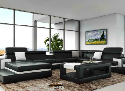 XXL Ledersofa Ecksofa Design Big Sofa Couch Polster Eck Sitz Dekor Garnitur