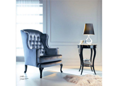 Sessel Ohrensessel Sitzer Sitz Stoff Blau Luxus Wohnzimmer Klassische Polyester