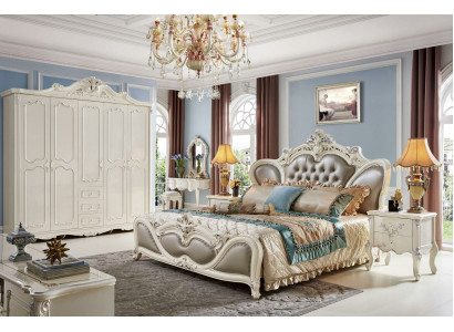 Klassisches Schlafzimmer Set 6tlg. Bett mit 2 Nachttischen Luxus Komplett Massivholz