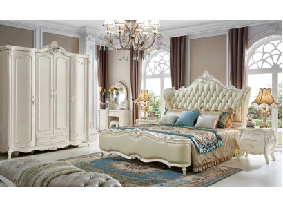 Klassisches Schlafzimmer Set 6tlg. Bett mit 2 Nachttischen Luxus Komplett Massivholz