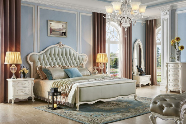 Luxus Bett Polsterbett Chesterfield Designer Lederbett Schlafzimmer Massivholz