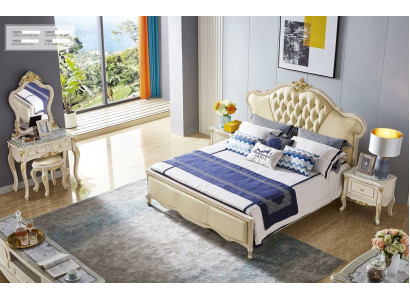 Klassische Bett Schlafzimmer Schminktisch Set Nachttisch Hocker 5tlg. Massivholz