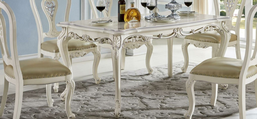 Antik Stil Esszimmer Set Barock Stuhl Tisch 6x Stühle Holz Massivholz