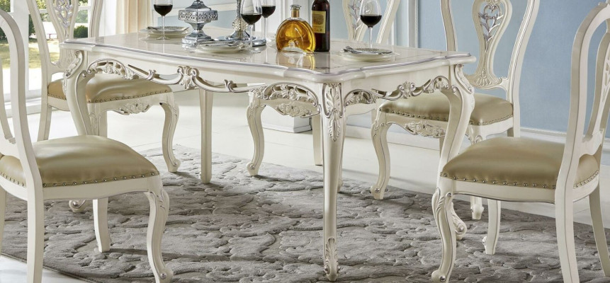 Antik Stil Esszimmer Set Barock Stuhl Tisch 6x Stühle Holz Massivholz