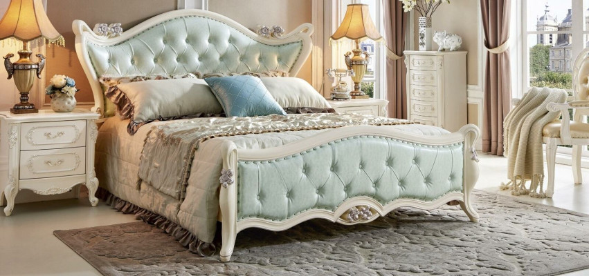Design Schlafzimmer 5 tlg. Bett Nachttisch Barock Kleiderschrank Massivholz