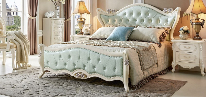 Design Schlafzimmer 5 tlg. Bett Nachttisch Barock Kleiderschrank Massivholz