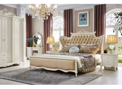 Klassische Rokoko Schlafzimmer Set 3 tlg. Nachttische Bett Leder Massivholz